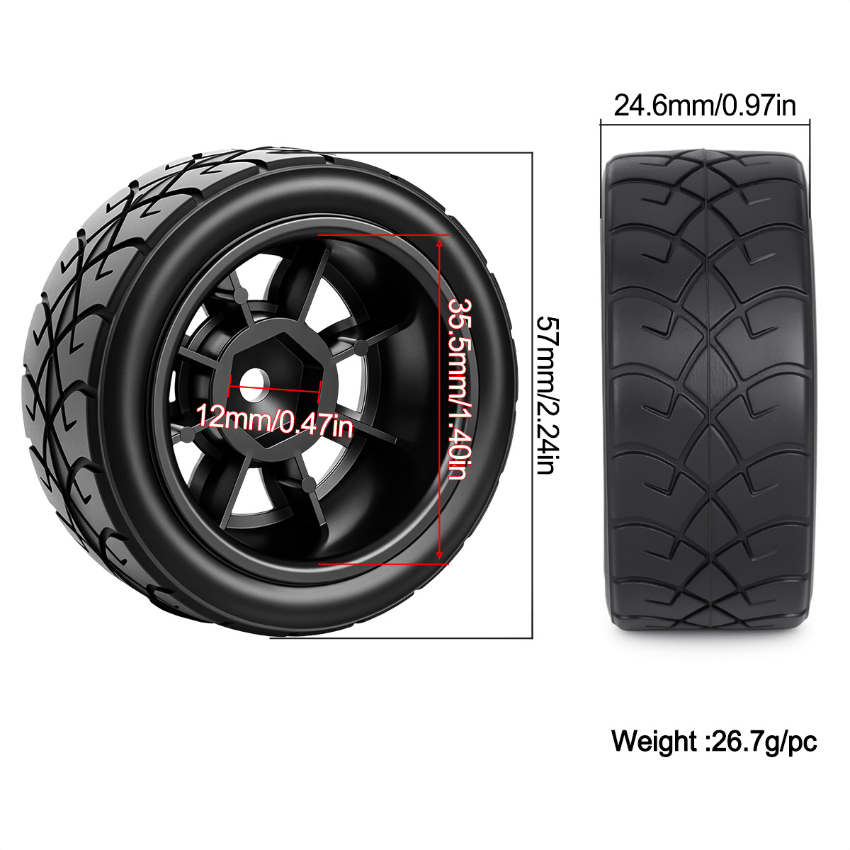 57MM rubberen banden met plast - Wheel Rim Rc recensie en prijs